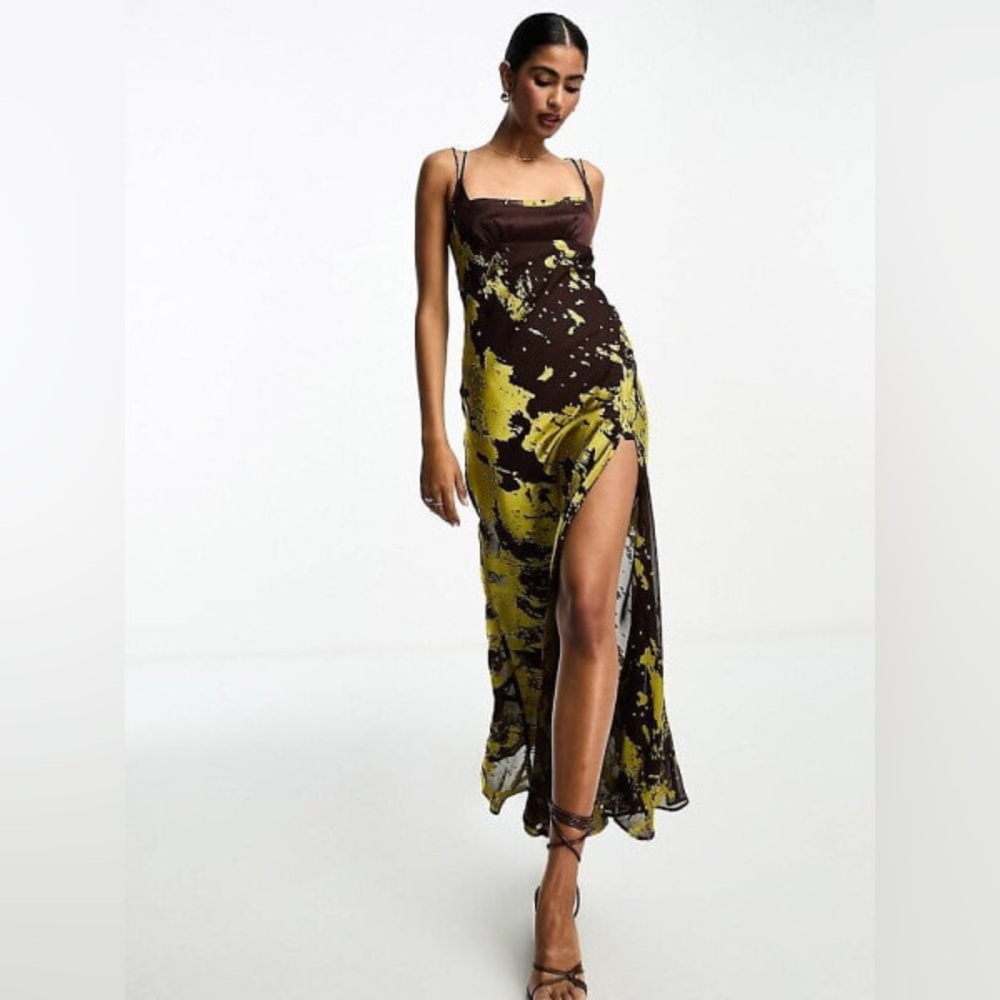 Brown and yellow maxi dress